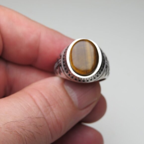 *925 Sterling Silver Chiastolite TibetMen's Ring